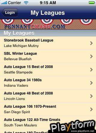 Baseball Sim Leagues at PennantChase (iPhone/iPod)