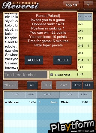 Reversi Online Tournament (iPhone/iPod)