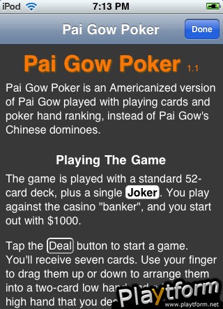 Pai Gow Poker Classic (iPhone/iPod)